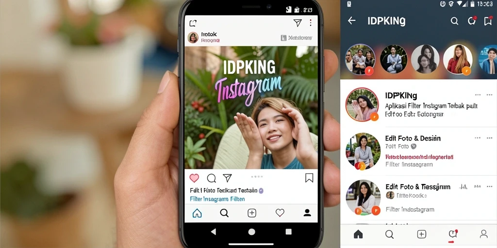 Tampilan antarmuka IDPKING dengan fitur filter Instagram yang menarik dan intuitif.