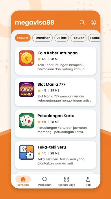 Tampilan katalog aplikasi megavisa88
