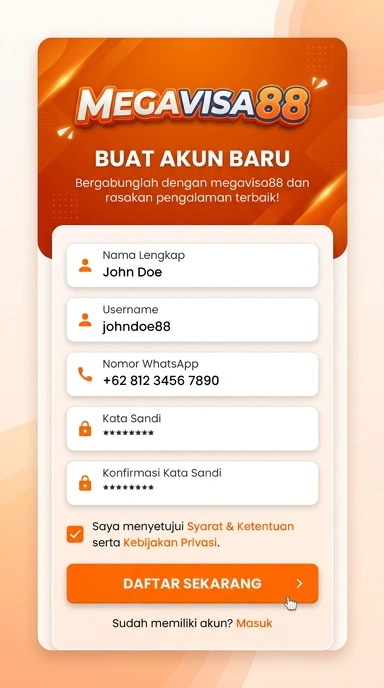 Tampilan halaman daftar megavisa88